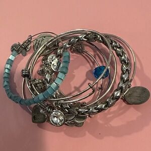 Alex & Ani Silver and Blue Charm Bracelet Set